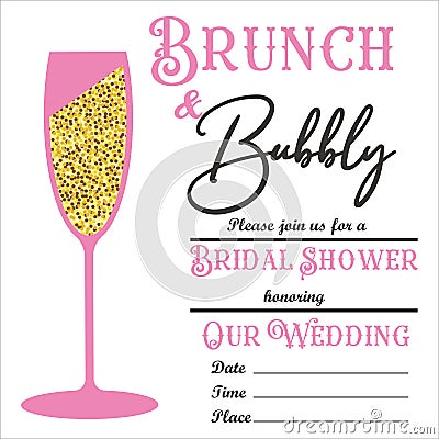 Brunch and bubbly invitation, bridal shower icon, vector Cartoon Illustration